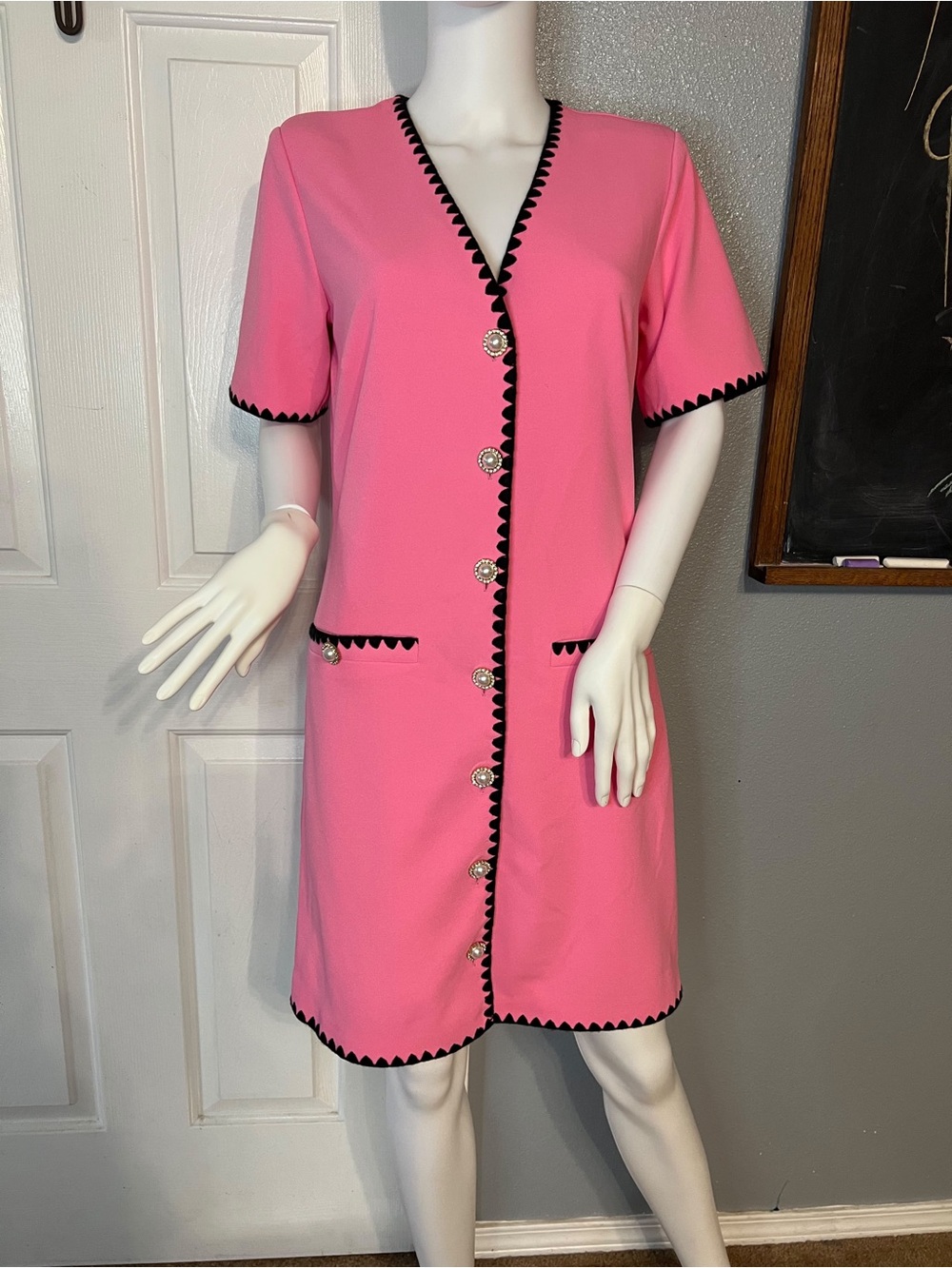 Alexia Admor Hot Pink Shift Dress with Black Trim